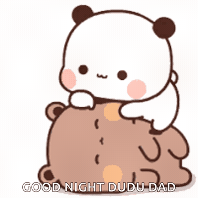 Cartoon Panda Sitting on Brown Bear Saying Good Night Dudu Dad