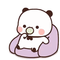 Cartoon Panda Sitting On Purple Pillow With Lollipop Sticker