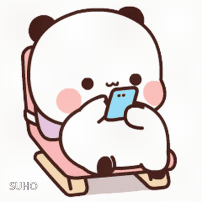 Cartoon Panda Sitting on Rocking Chair Looking at Cell Phone
