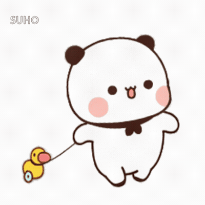 Cartoon Panda Walking Rubber Duck On Leash GIF