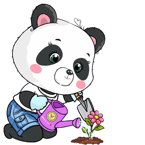 Cartoon Panda Watering Flower Sticker