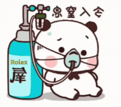 Cartoon Panda Wearing Oxygen Mask Next To Rolex GIF