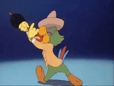 Cartoon Parrot Wearing Sombrero And Gloves Holding Brush GIF