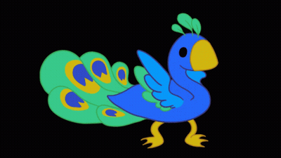 Cartoon Peacock With Yellow Beak And Green Feathers GIF