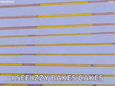 Cartoon Peeking Behind Fence Says I See Izzy Bakes Cakes GIF