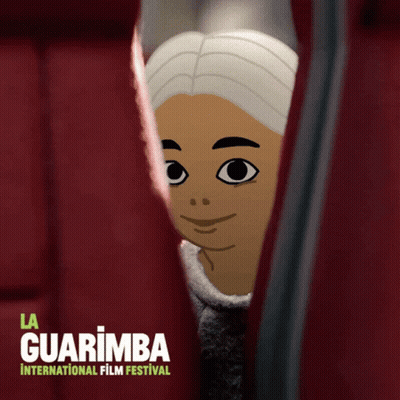 Cartoon Peeking Behind Red Curtain La Guarimba GIF