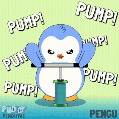 Cartoon Penguin Being Pumped Up Saying Pump GIF