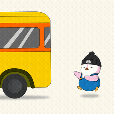 Cartoon Penguin Beside Bus GIF