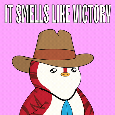 Cartoon Penguin Cowboy Hat Tie Smells Like Victory GIF