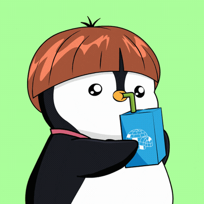 Cartoon Penguin Drinking From Blue Box With Igloo GIF