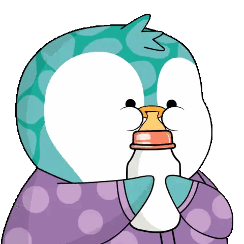 Cartoon Penguin Drinking From Bottle Sticker