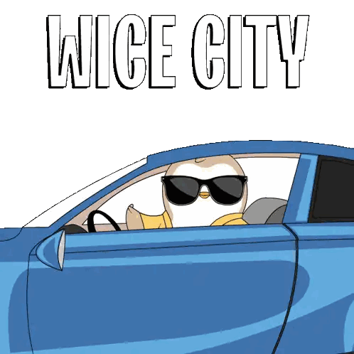 Cartoon Penguin Driving Blue Car Sticker