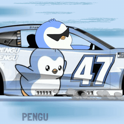 Cartoon Penguin Driving Car Number 47 GIF
