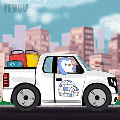 Cartoon Penguin Driving White Truck GIF