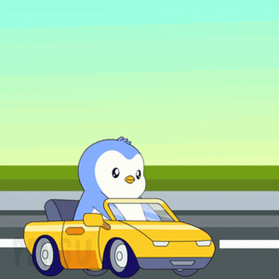 Cartoon Penguin Driving Yellow Car GIF