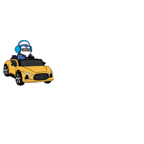 Cartoon Penguin Driving Yellow Car With Smoke Sticker