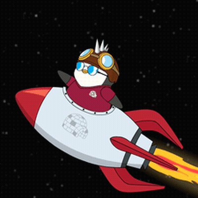 Cartoon Penguin Flying On Rocket GIF