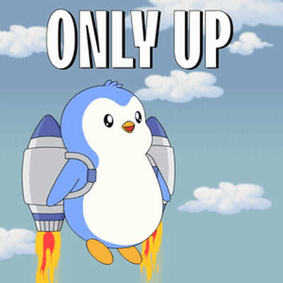Cartoon Penguin Flying With Only Up GIF