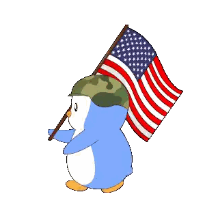 Cartoon Penguin Holding American Flag Sticker