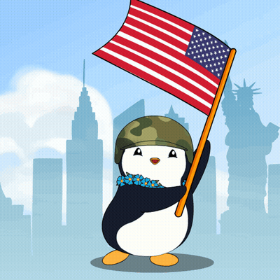 Cartoon Penguin Holding American Flag GIF