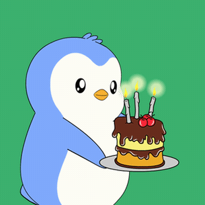 Cartoon Penguin Holding Birthday Cake With Candles GIF