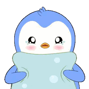 Cartoon Penguin Holding Blue Pillow Sticker