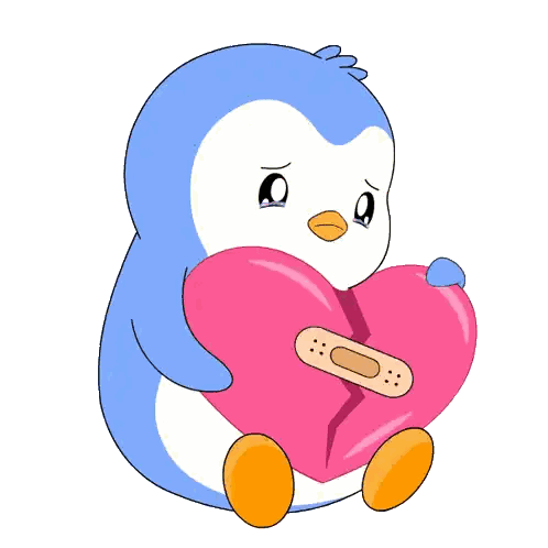 Cartoon Penguin Holding Broken Heart Sticker