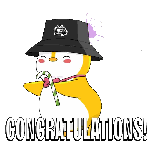 Cartoon Penguin Holding Candy Cane Congratulations Sticker