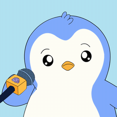 Cartoon Penguin Holding CBS Microphone GIF