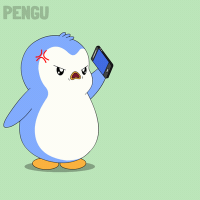 Cartoon Penguin Holding Cell Phone With Pengu GIF