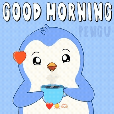 Cartoon Penguin Holding Cup With Igloo And Name Pengu GIF