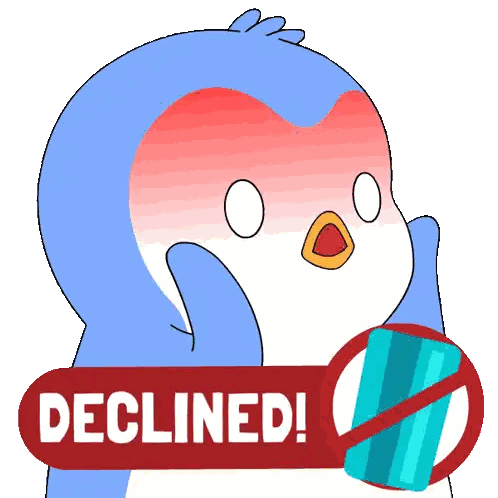 Cartoon Penguin Holding Declined Card Sticker