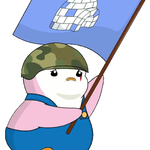 Cartoon Penguin Holding Flag Sticker