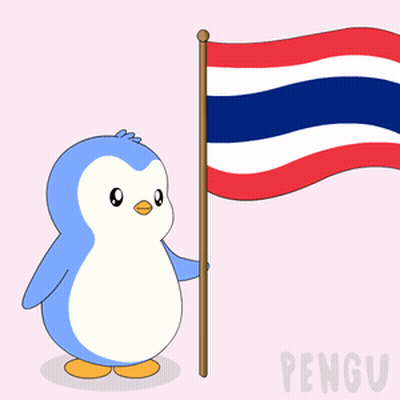 Cartoon Penguin Holding Flag Saying Pengu GIF