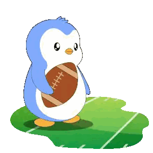 Cartoon Penguin Holding Football Sticker