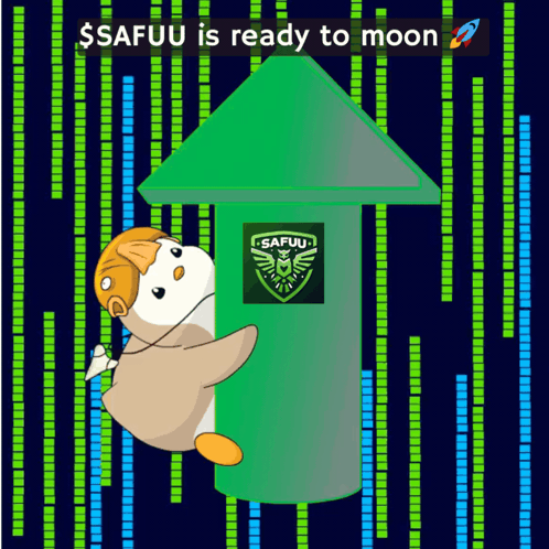 Cartoon Penguin Holding Green Arrow Safuu GIF