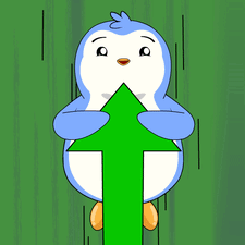 Cartoon Penguin Holding Green Arrow Upwards GIF