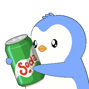 Cartoon Penguin Holding Green Soda Can Sticker