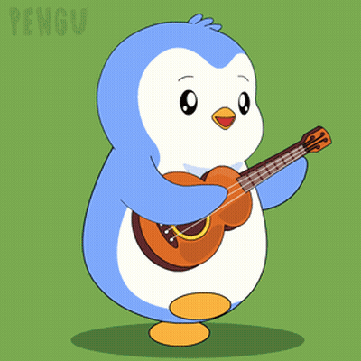 Cartoon Penguin Holding Guitar With Pengu GIF