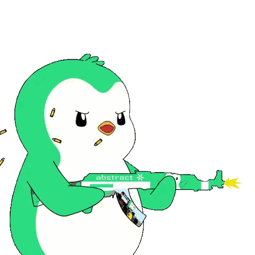 Cartoon Penguin Holding Gun Saying Abstract Sticker