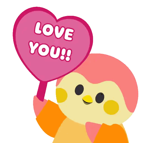 Cartoon Penguin Holding Love You Sign Sticker