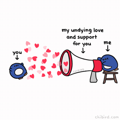 Cartoon Penguin Holding Megaphone With Hearts GIF
