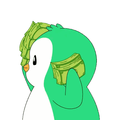 Cartoon Penguin Holding Money Stack Sticker