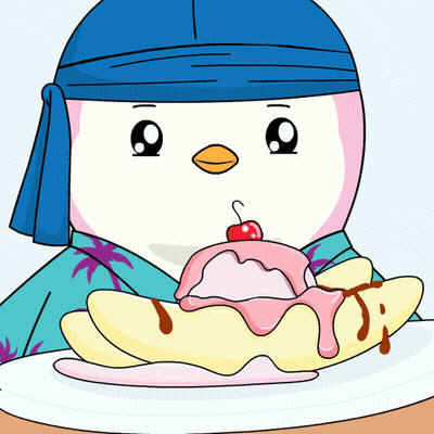 Cartoon Penguin Holding Plate Of Food With Cherry GIF