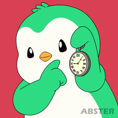 Cartoon Penguin Holding Pocket Watch With Roman Numerals GIF