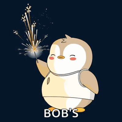 Cartoon Penguin Holding Sparkler Saying Bob's GIF