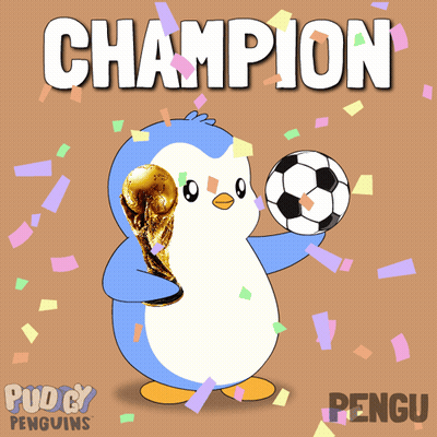 Cartoon Penguin Holding Trophy And Soccer Ball GIF