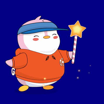 Cartoon Penguin Holding Wand Saying Good Luck GIF