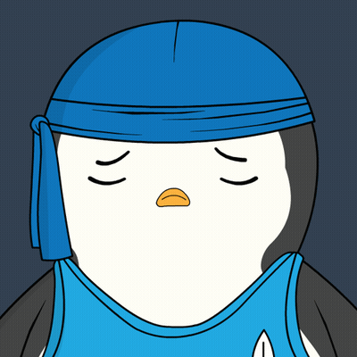 Cartoon Penguin In Blue Headband And Tank Top GIF