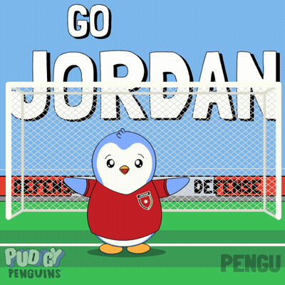 Cartoon Penguin In Front Of Goal Saying Go Jordan GIF